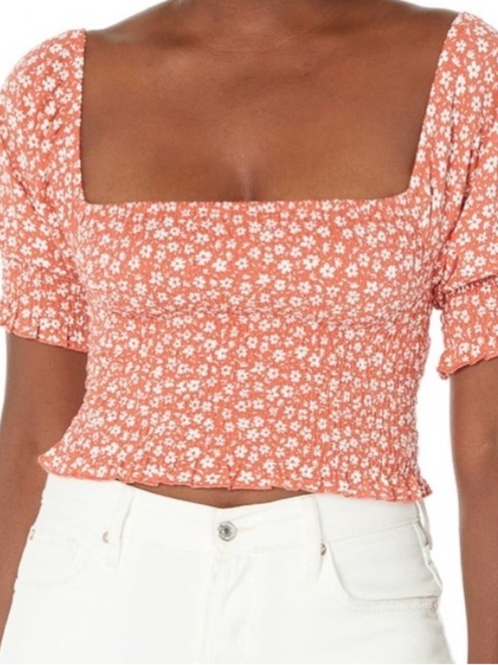 Billabong Coral Floral Smocked Square-Neck Crop Top